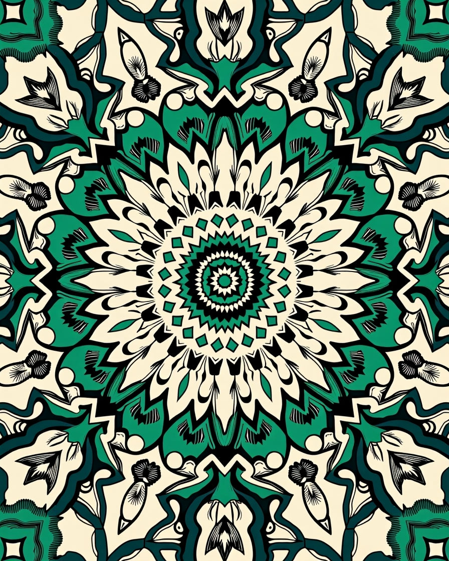 Emerald Green Mandala Pattern Rug