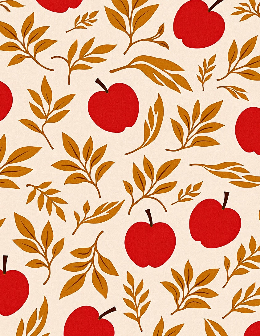 Red Folk Art Apples Leaves Rug