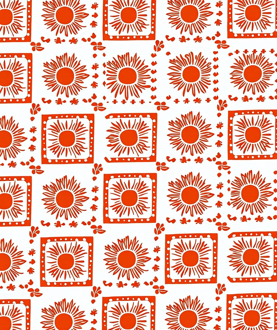 Orange Sunburst Square Pattern Rug