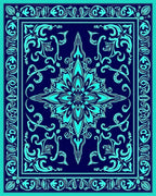 Ornate Teal Floral Mandala Pattern Rug
