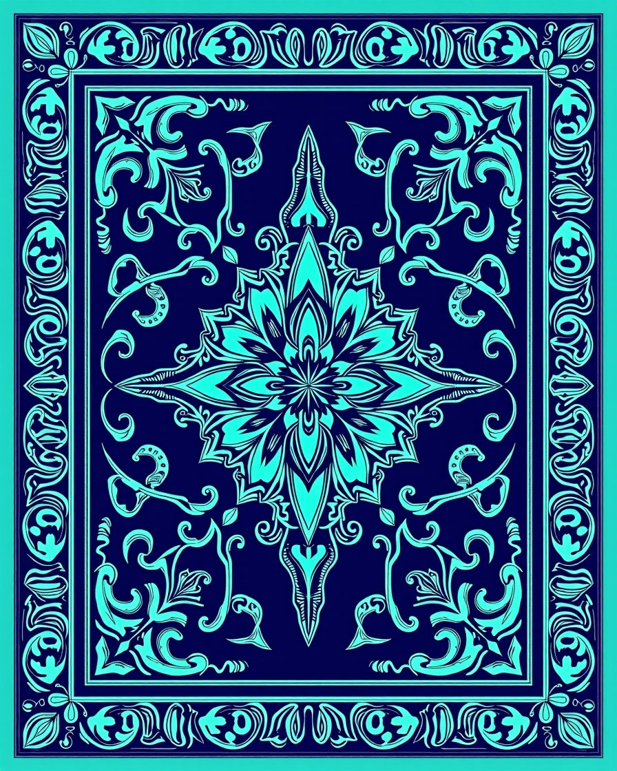 Ornate Teal Floral Mandala Pattern Rug