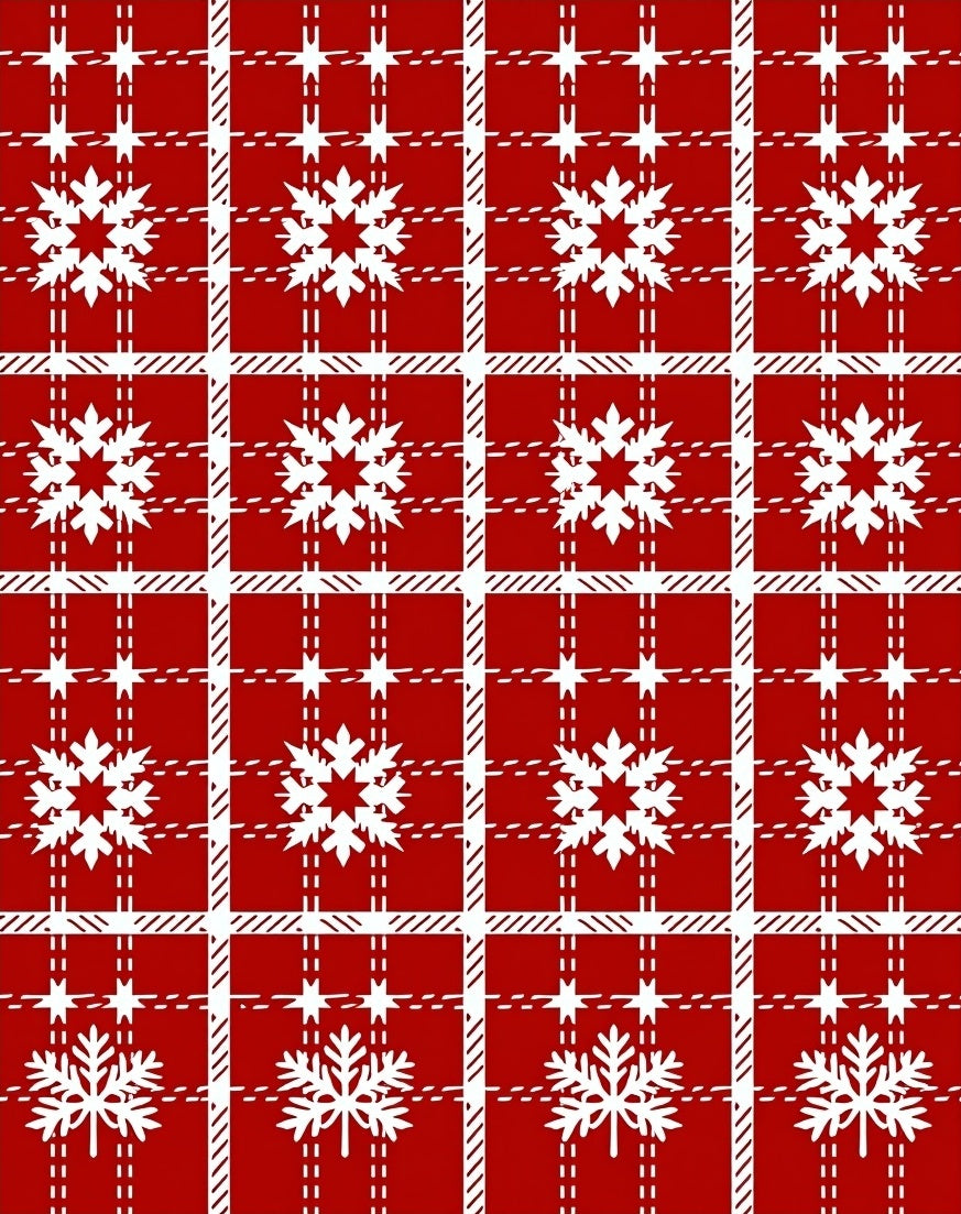 Classic Red Snowflake Plaid Pattern Rug