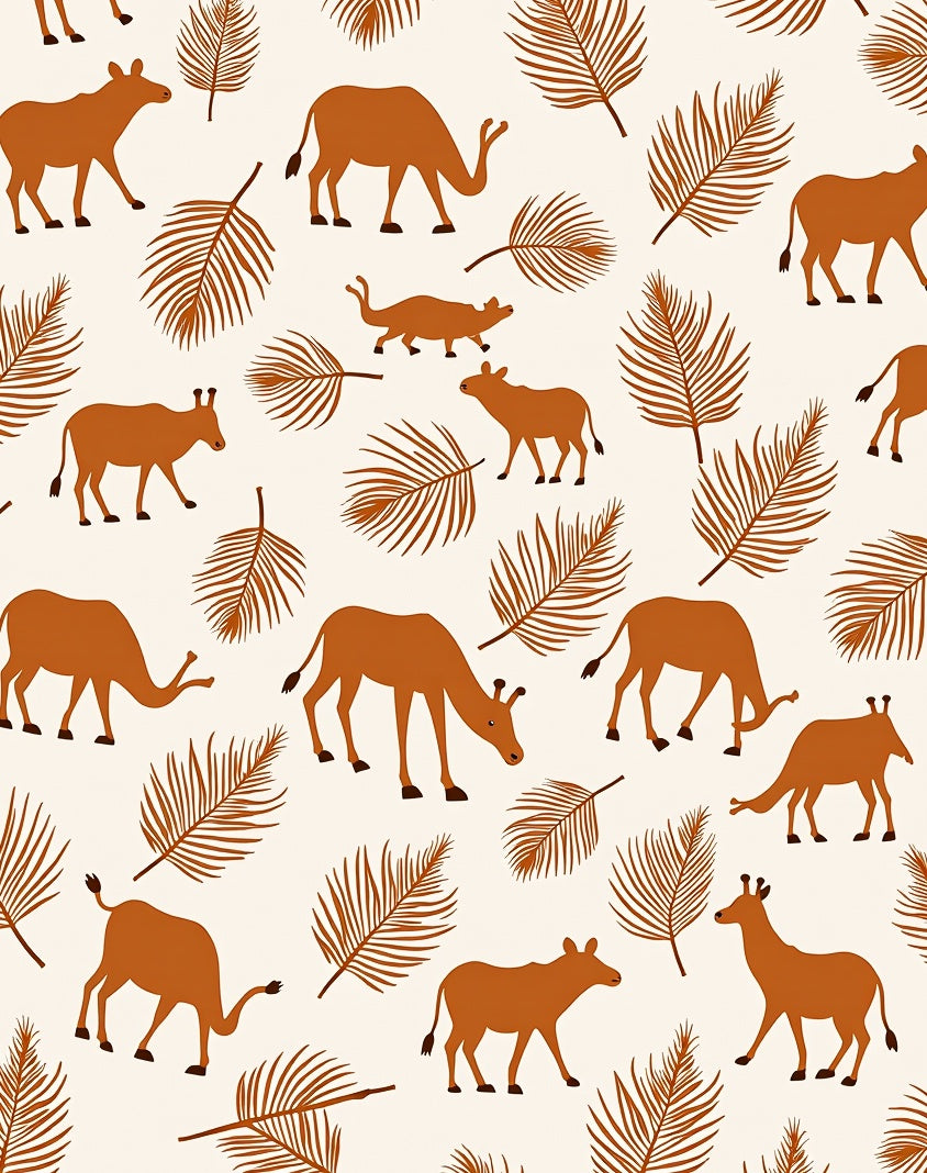 Safari Animals Palm Leaves Pattern Rug