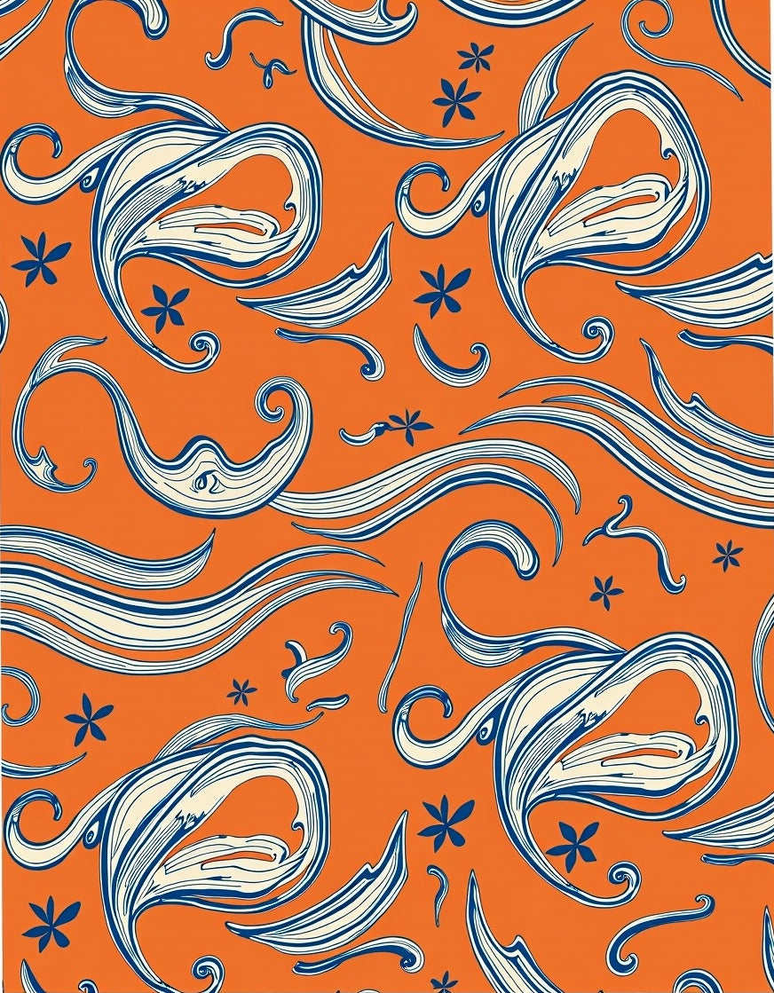 Orange Swirls Floral Abstract Design Rug