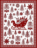 Crimson Sleigh Fir Tree Snowfall Border Rug