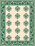 Elegant Green Floral Damask Style Rug