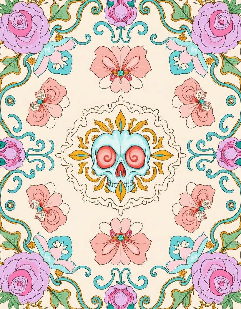 Floral Skull Art Nouveau Rug