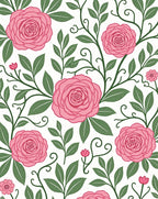 Pink Rose Floral Vine Pattern Rug