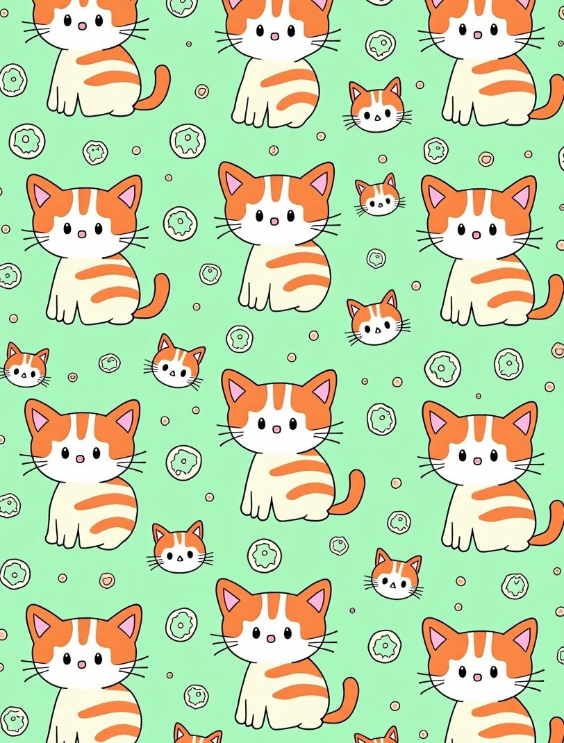Cute Kitty Pattern With Doughnuts Rug