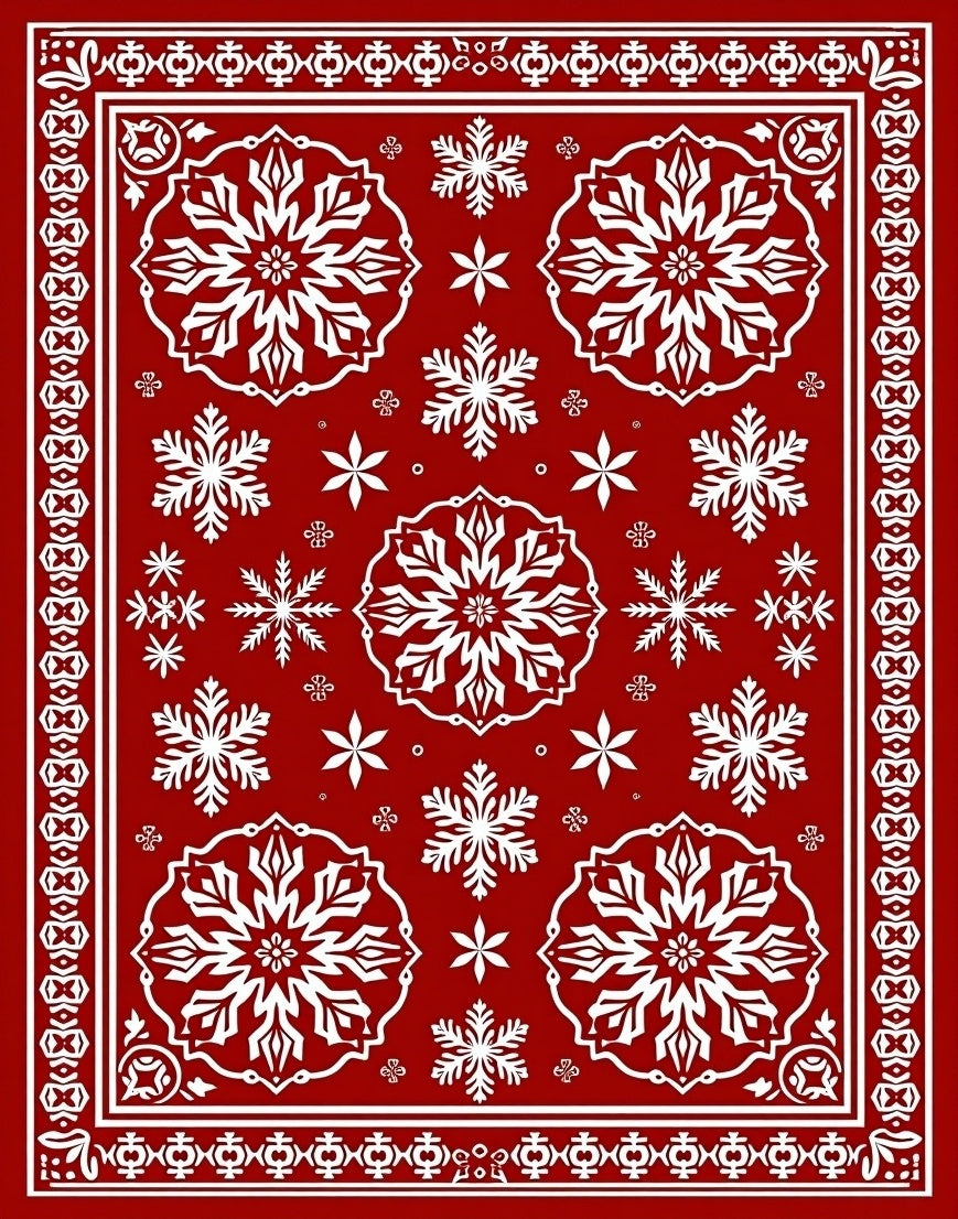 Red Snowflake Frame Pattern Rug