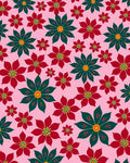Red Green Floral Print Rug