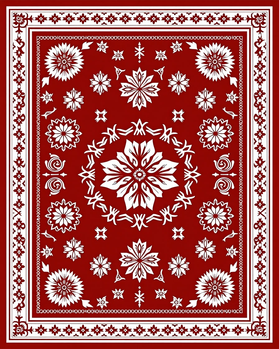 Red White Floral Mandala Pattern Rug