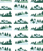 Winter Landscape Houses Pines Pattern Rug
