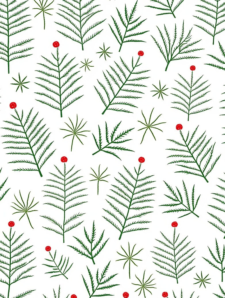 Green Fern Branches Red Berries Rug