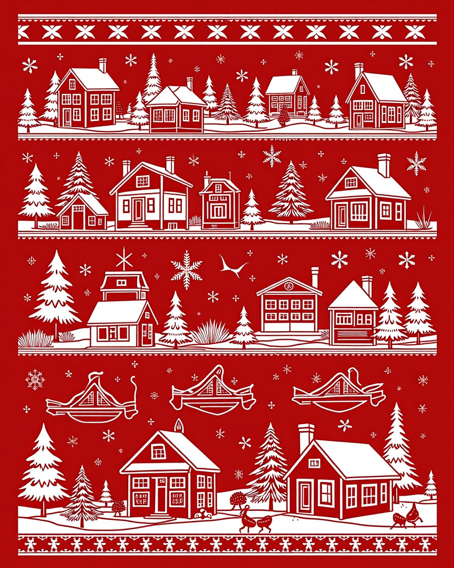 Winter Village Festive Scene Design Rug