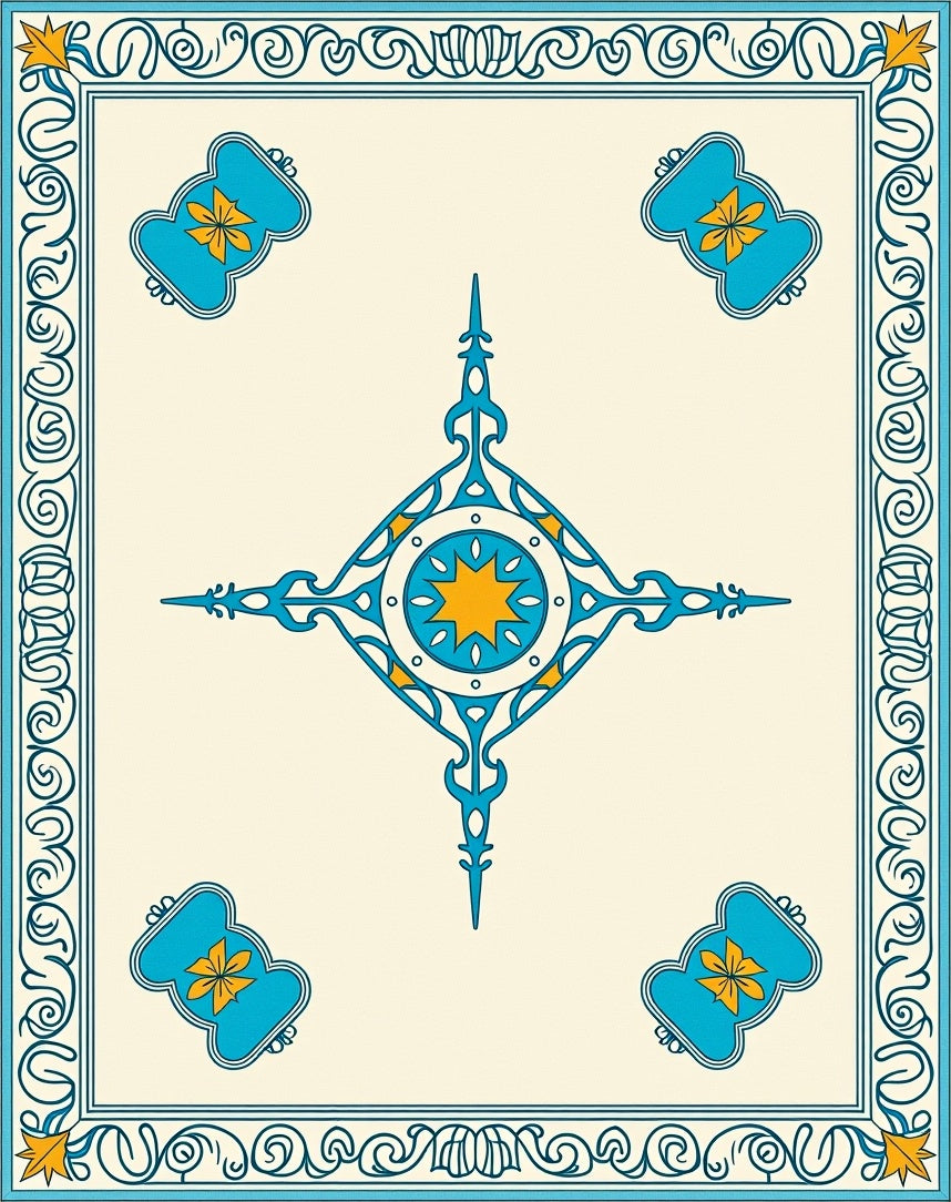 Bright Blue Geometric Floral Medallion Rug