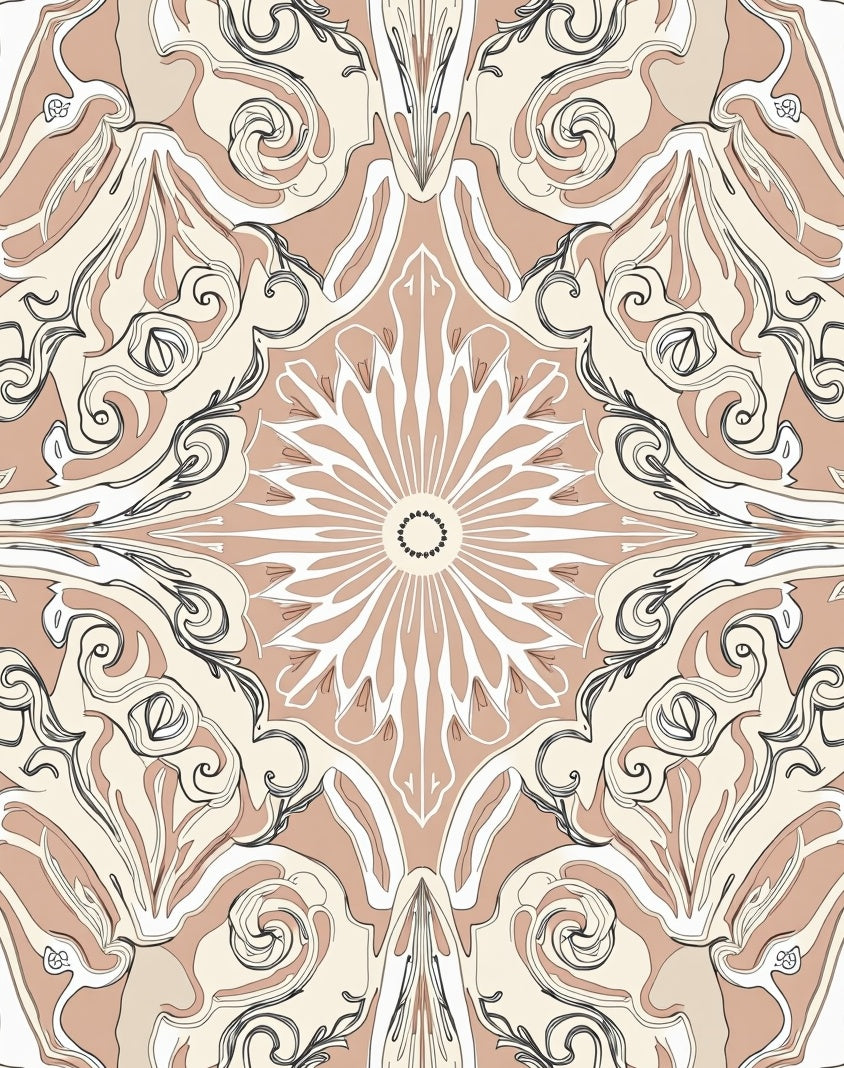 Pale Nude Floral Outline Mandala Design Rug