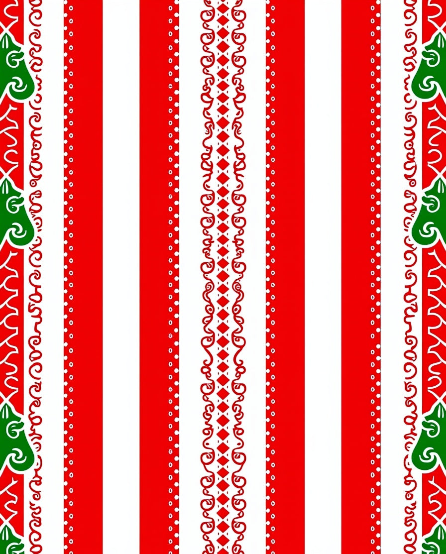 Red Green White Striped Ornate Pattern Rug