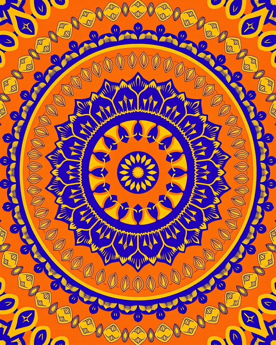 Bold Orange Blue Sunburst Pattern Rug