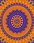 Bold Orange Blue Sunburst Pattern Rug