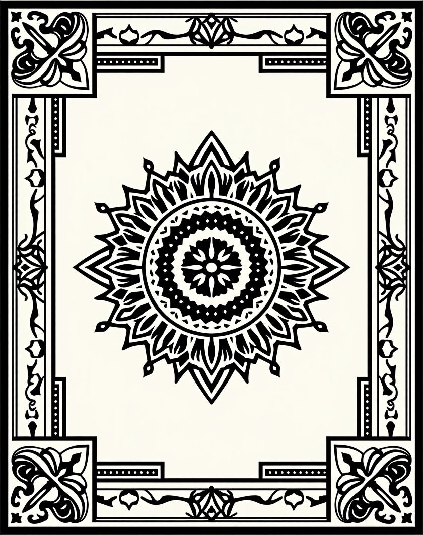Ornate Floral Medallion Border Pattern Rug