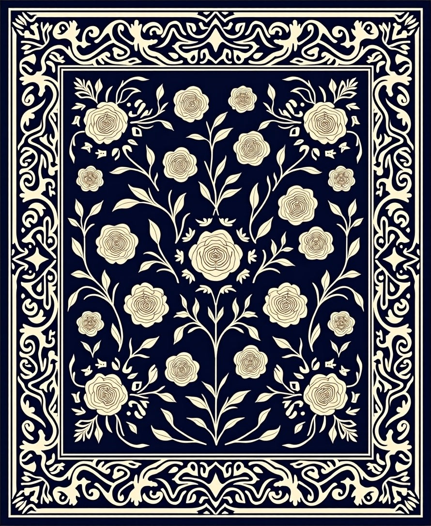 Floral Vines Ornate Border Pattern Rug