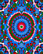 Vibrant Red Green Blue Floral Mandala Rug