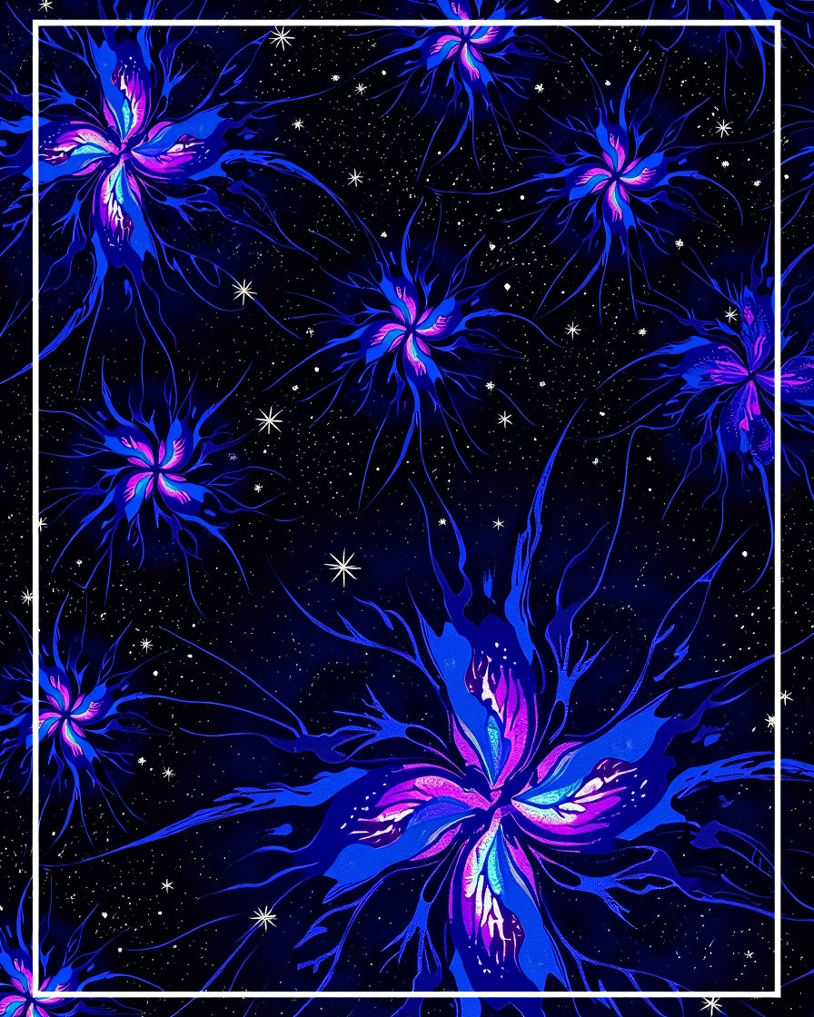 Vivid Blue Nebula Starburst Floral Rug
