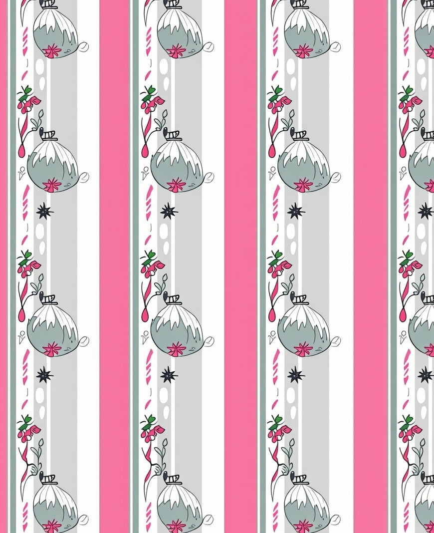 Whimsical Pink Floral Balloon Stripes Rug