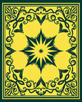 Bold Dark Green Yellow Floral Medallion Rug