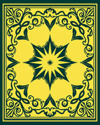 Bold Dark Green Yellow Floral Medallion Rug