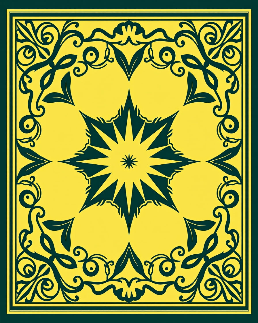 Bold Dark Green Yellow Floral Medallion Rug