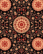 Crimson Abstract Floral Medallion Rug