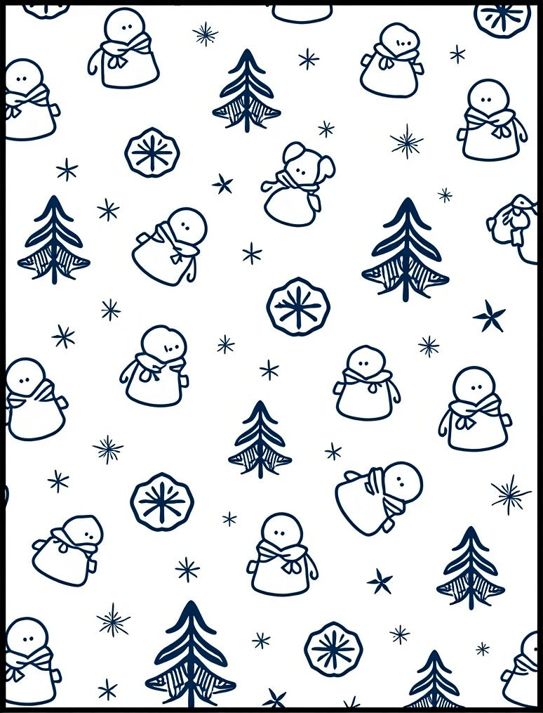 Navy Snowman Snowflake Pine Forest Rug