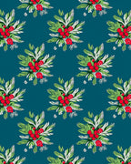 Emerald Teal Red Berry Botanical Bouquet Rug