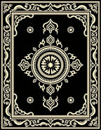 Bold Black Cream Medallion Design Rug