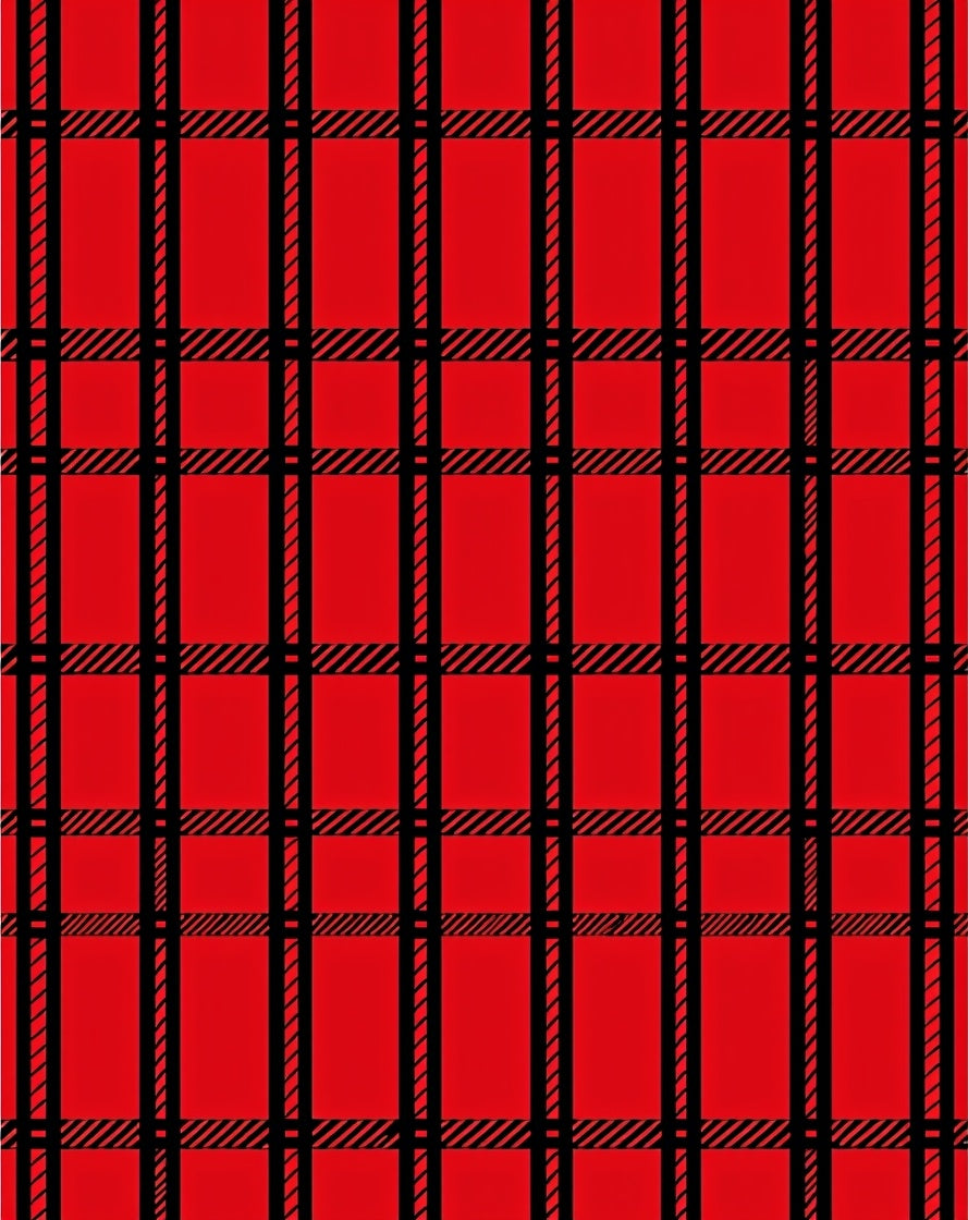 Bold Red Black Plaid Design Rug