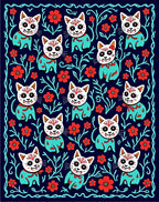Cute Cat Floral Pattern Rug
