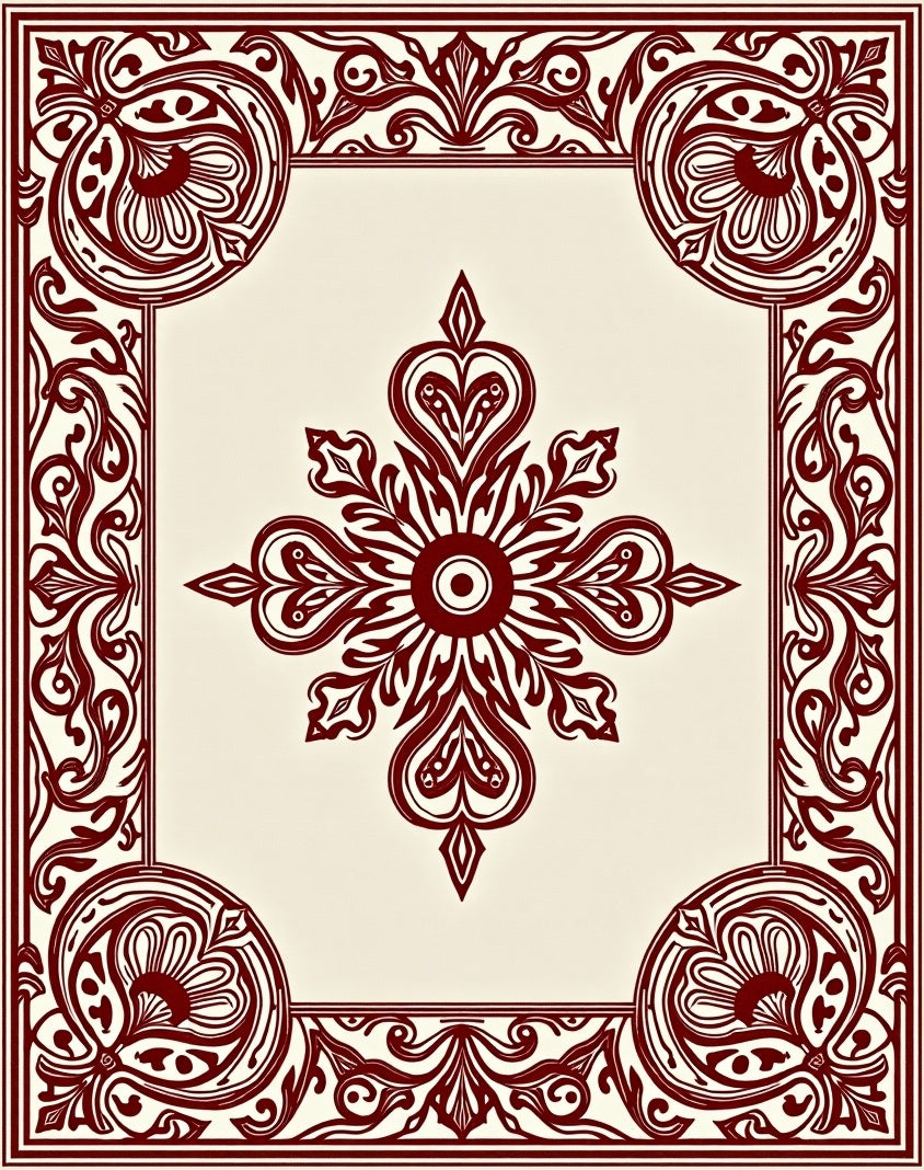 Ornate Floral Border and Centerpiece Rug