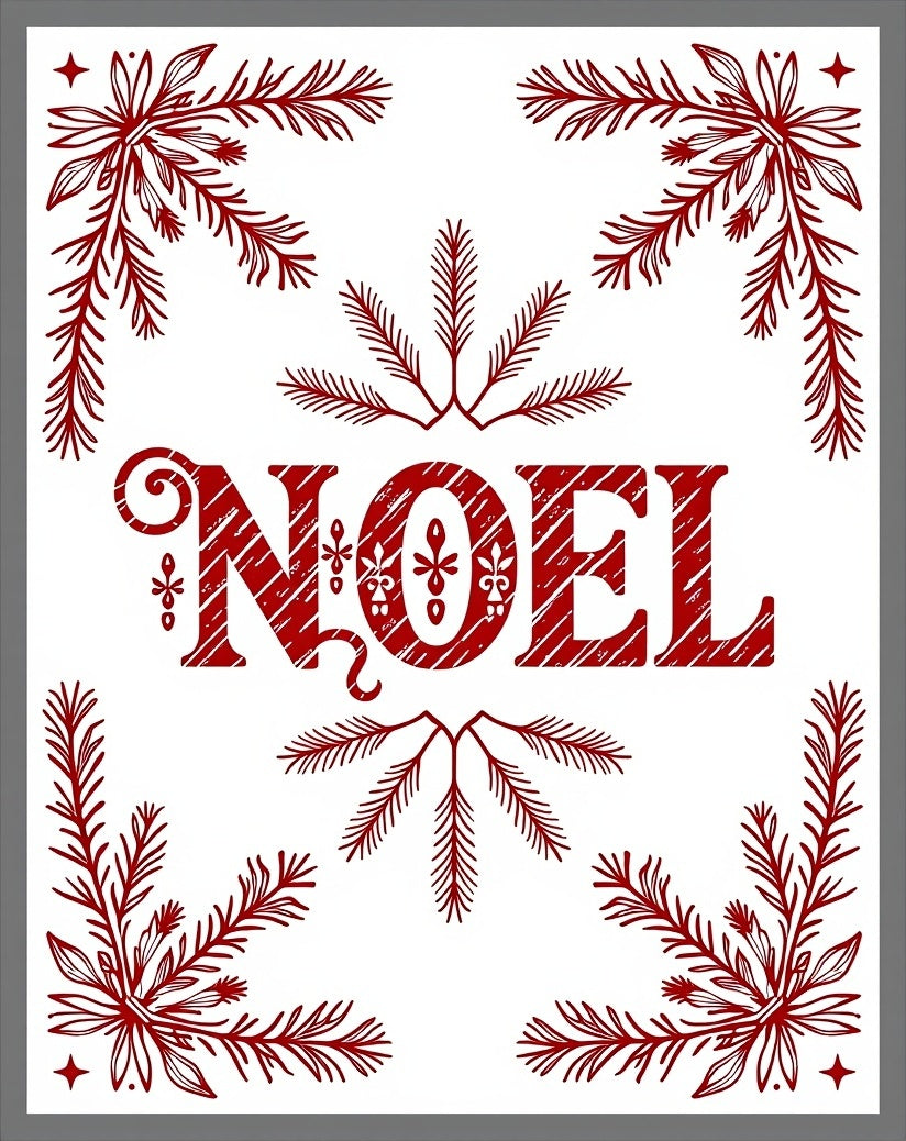 Rustic Red Noel Pine Branch Frame Rug