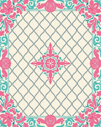 Elegant Pink Teal Floral Lattice Rug