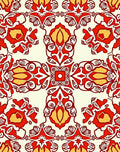 Red Yellow Floral Medallion Pattern Rug