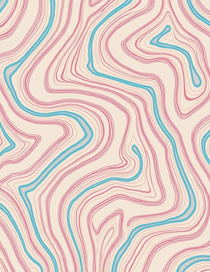 Abstract Wavy Pink Blue Lines Rug