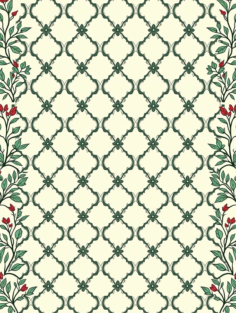 Classic Green Trellis Floral Border Rug