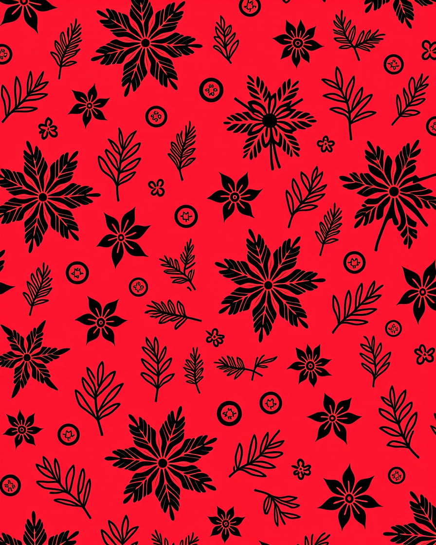 Bold Floral Leaf Pattern Red Rug