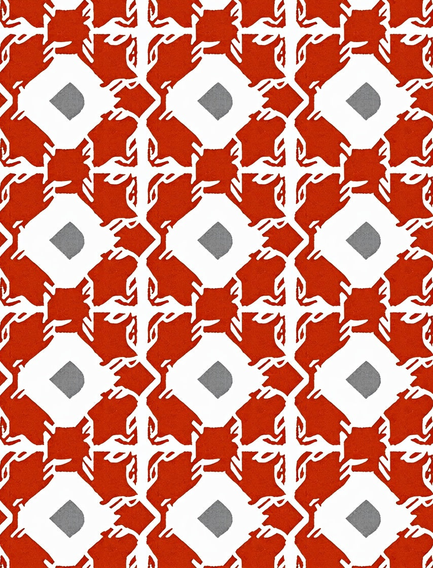 Bold Red White Geometric Diamond Pattern Rug