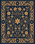 Ornate Floral Vines Dark Blue Rug