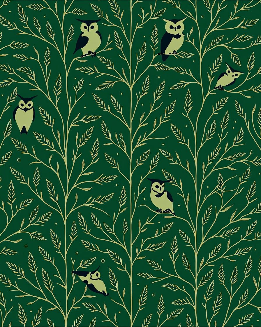 Forest Owl Branch Pattern Design Rug