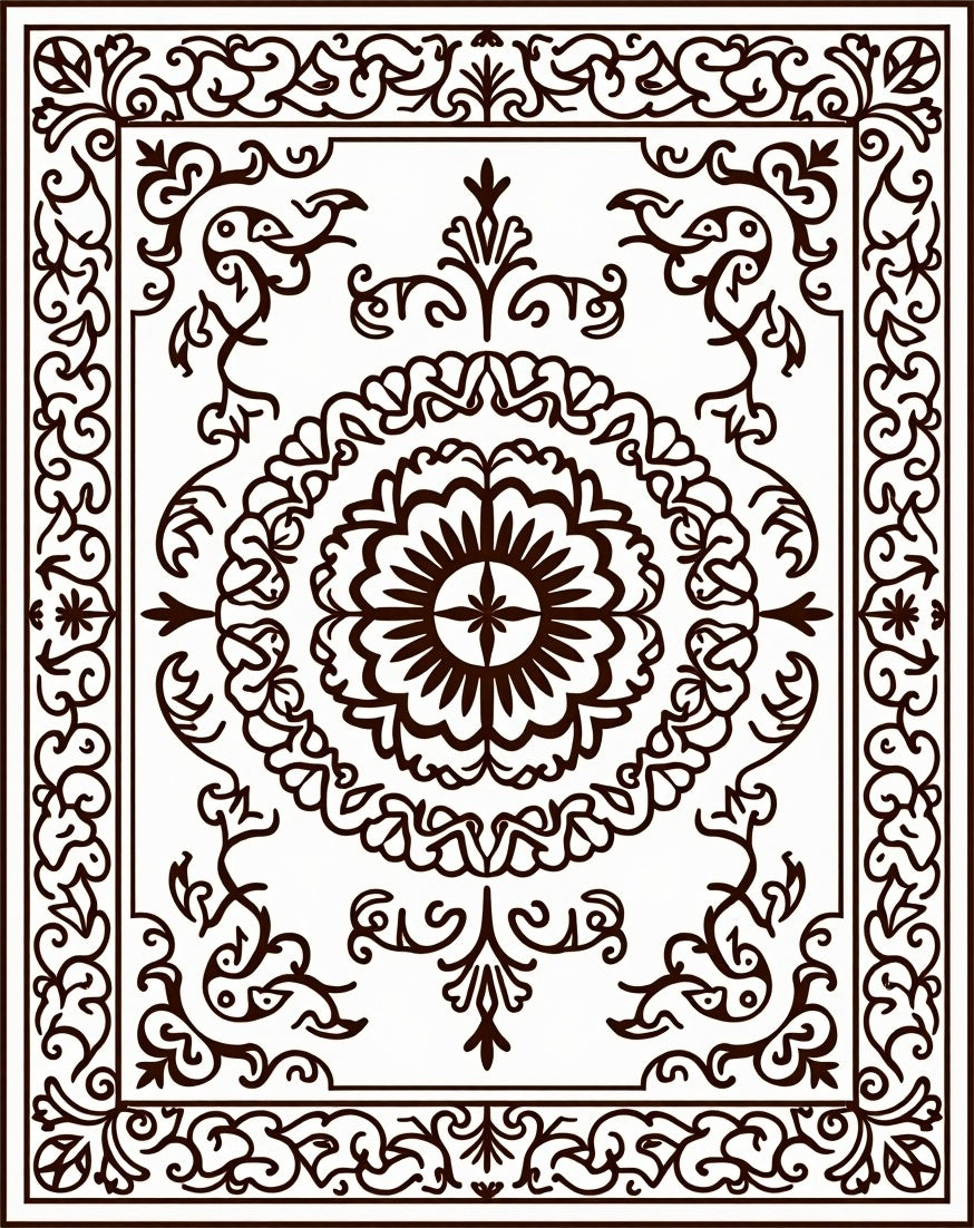 Intricate Scrollwork Floral Border Design Rug