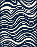 Abstract Navy Cream Wavy Stripes Rug
